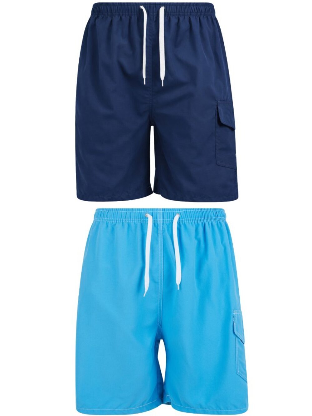Men Swim Trunks, Men Board Shorts Cargo Pocket Bathing Suit Navy & Turq, 2-Pack